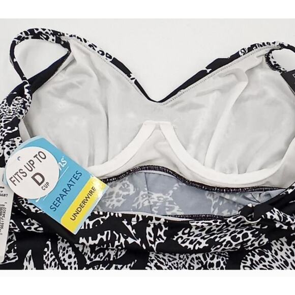 Swim Solutions Spotted Leaves Underwire V-Neck Tankini Swim Top Black 8 NWT - Picture 6 of 6